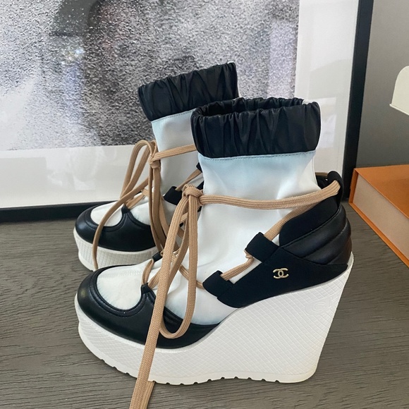 CHANEL | Shoes | Chanel Wedges Boots Size 375 | Poshmark